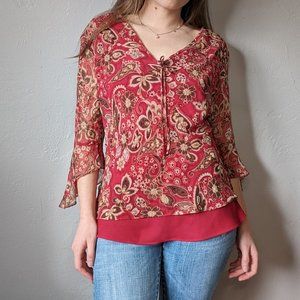Vintage Y2K Silkland Red Silk Shirt